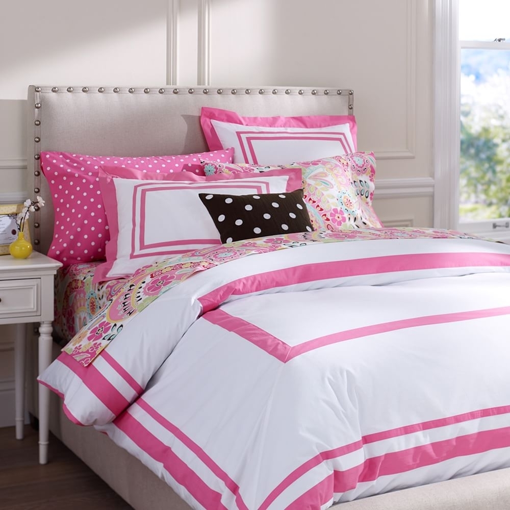 Pottery Barn Pink and White Duvet Cover King Size